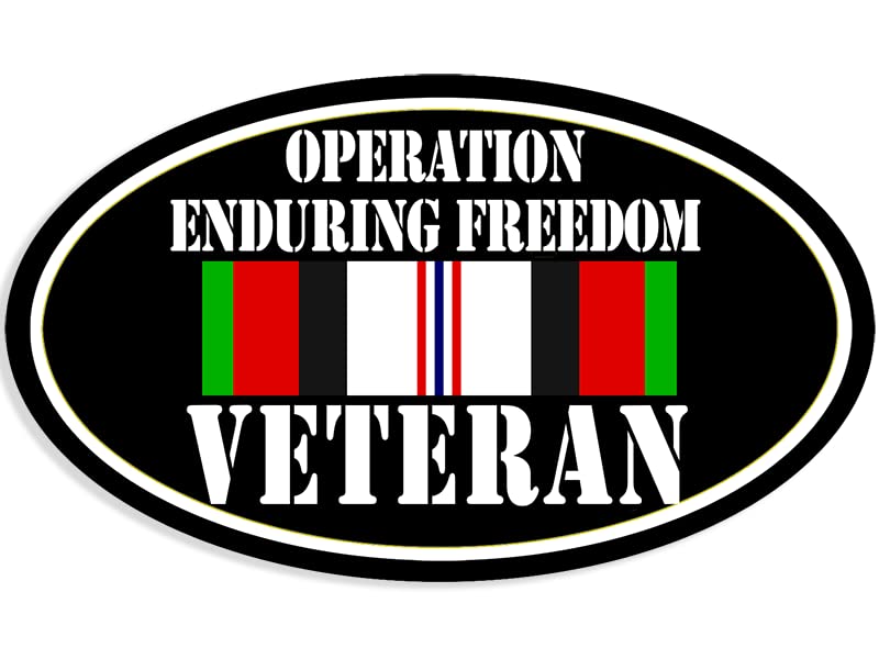 Image of Black Oval Operation Enduring Freedom Sticker (Afghanistan War Veteran Ribbon Vinyl for Cars, Trucks, Coolers, Laptops (3 x 5 inch)