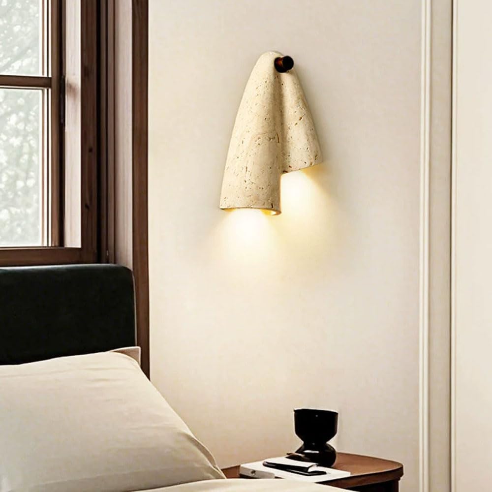Applique da Parete in travertino Giallo, Stile Wabi Sabi, con Attacco G9 e Pietra Naturale, Ideale per Decorare ristoranti, soggiorni e balconi.