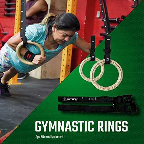 Ape Fitness Wooden Gymnastic Rings With 15 Ft Long Adjustable Straps, Non-Slip Gym Rings With Straps For Home/Gym Full Body Strength Training #TOP7