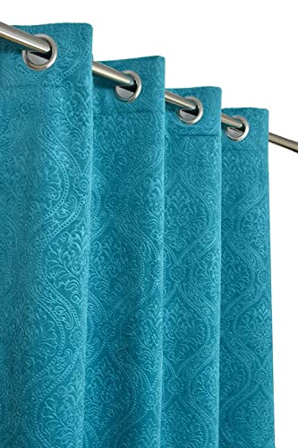 Image of Suede Velvet Embossed Room Darkening Door Curtain for Living Room, Bedroom, Hallway, 11 feet Long, Aqua Blue, Set of 1