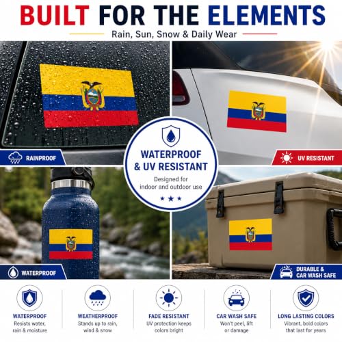 Image of Ecuador Vinyl Flag Stickers, Car Decals, Waterproof Indoor Outdoor, Laptop Stickers, Car Bumper, Ecuadorian Flag, 5 x 3 Inches, Set of 3