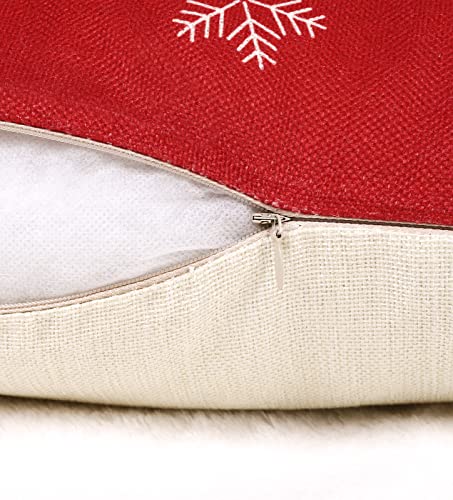 Butyhome Christmas Pillow Covers 18X18 Set Of 4 Red Throw Pillowcase Christmas Decorations Snowflake Farmhouse Linen Cushion Pillow Case For Home Decor Holiday Decorative #TOP3