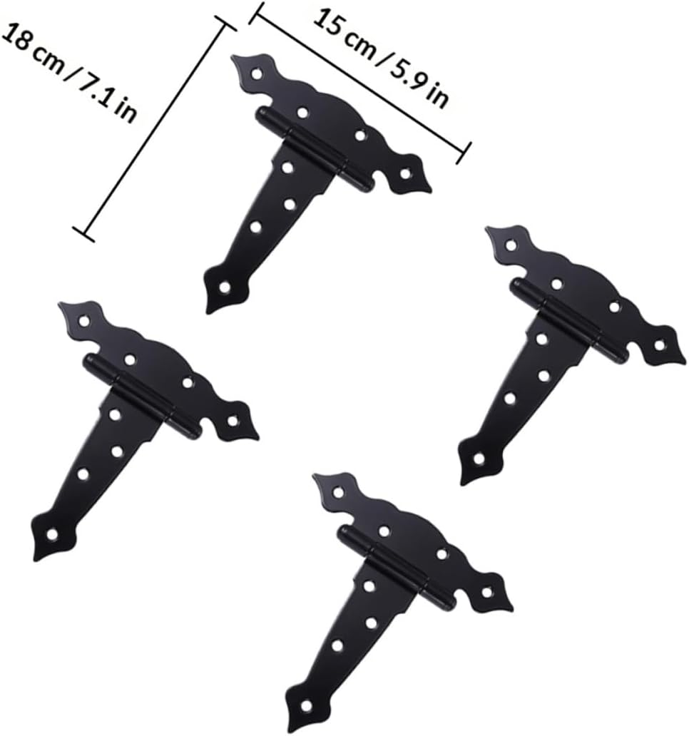 VILLCASE 4pcs T-Shaped Iron Gate Hinges Black Painted Heavy Duty Tee Hinges for Wooden Doors and Barn Gates Replacement Suitable for Outdoor Fence and Shed Use