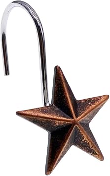 CHICTIE Star Shower Curtain Hooks Rings, Set of 12 Retro Bronze Decorative Shower Hooks,Stainless Steel Rustproof Shower Rings for BathroomStereoscopic Brown Star