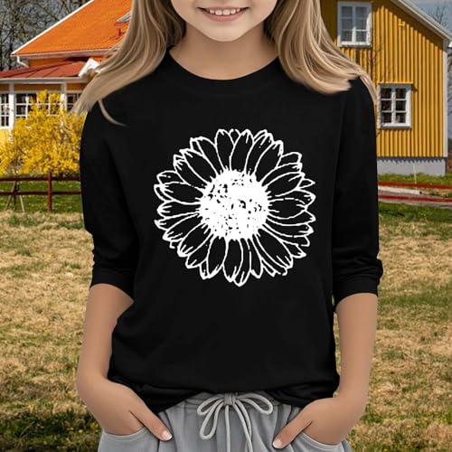 Tween Girls Trendy Casual Big Kids Long Sleeve Printed Flowers Casual Tees,Kids Fall Clothes2