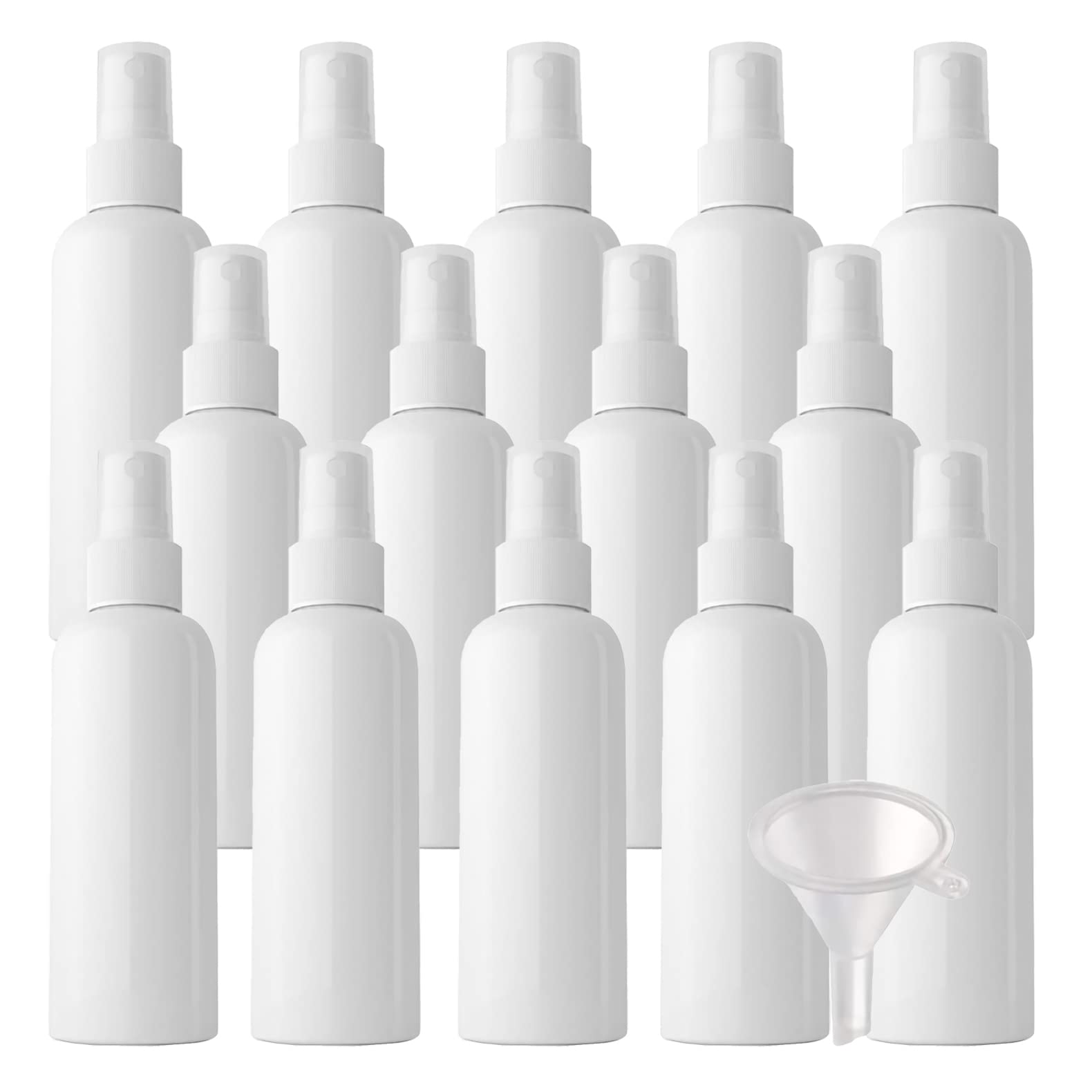 50 Pezzi Portatile 100ml Bianco Flacone Spray Vuoto Plastica, Piccolo Flacone Spray per Nebbia con Testina di Spruzzo Bianco, Bottiglia di Profumo, Cosmetica, Viaggio Riutilizzabile con 4x Imbuti