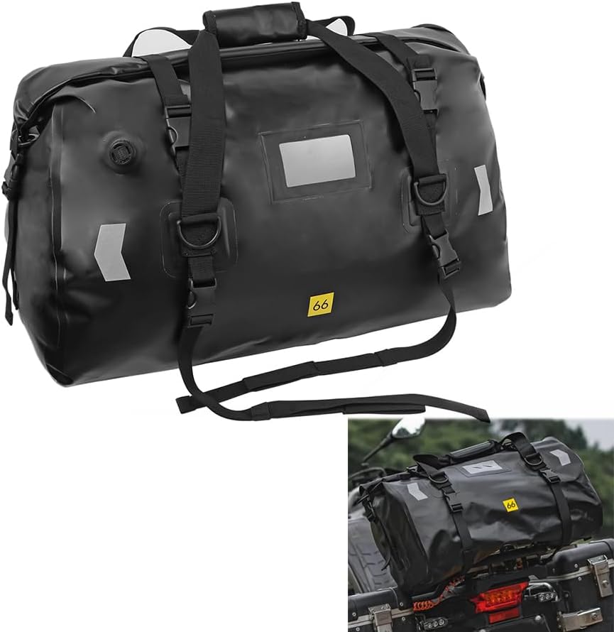 H RUO Motorcycle Tail Bag 66L, Waterproof Duffel Bag Motorcycle Travel Luggage Bag for Touring Adventure for Motorcycle Trip Camping Cycling