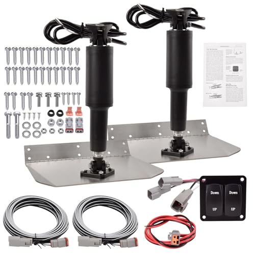 Image of 15101-104 9 inch x 12 inch Standard Boat Trim Tab Kit with Double Rocker Switches, 12V Electric Trim Tabs for Boats 16ft to 25ft, Replaces 15001-101, 15101104, 15001101