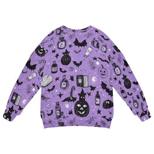 JUNZAN Halloween Pumpkin Cat Witch Cute Spooky Big Girls Pullover Hoodie Crewneck Boys Sweat Shirt Athletic 4T2
