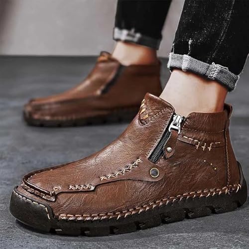 Stepthetop Motorcycle Boots(Step the Top)(Hand-Stitched Leather Boots-Wide Toe, Waterproof, Anti-Slip) for Work, Driving3