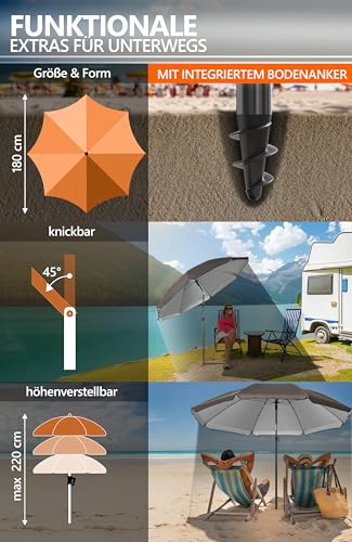 4smile Sonnenschirm Strand SunnyJoy, Taupe - UPF 50+ Strandschirm Ø 180 cm, sicherer Sonnenschutz Strand, Strandschirm windfest stabil - Sonnenschirm mit Schutzhülle – Bild 5