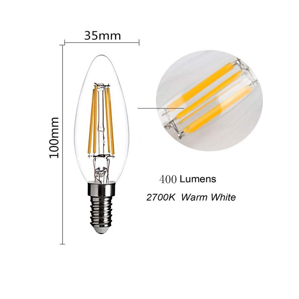 Ruihua - Bombilla LED con punta E14, 2700 K, 4 W (equivalente a halógeno 40 W), 20 paquetes de bombilla retro de bajo consumo C35, rosca Edison pequeña 400 lm, no regulable.