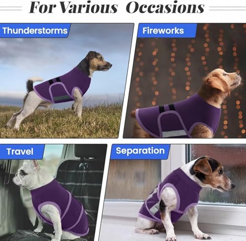 IECOii Beruhigungsweste für Hunde,verstellbare Hunde-Angstjacke mit reflektierenden Streifen,weicher Beruhigungsmantel für Hund, Angstweste für kleine Hund, Beruhigungsjacke für kleine Hunde,Lila, S