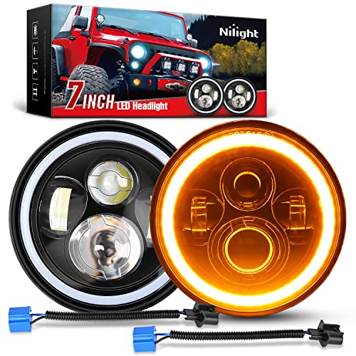 Image of Nilight 2PCS 7 Inch LED Halo Headlights w /Turn Signal Amber White DRL High Low Beam Round Headlamp for 2007-2018 Wrangler JK JKU 1997-2006 TJ Rubicon Sahara Motorbikes