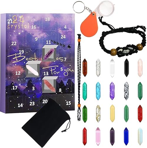 Adventskalender 2024 Mit 24 Heilungskristallen – Inkl. Armbandständer & Aufbewahrung, 17,8x24,4 Cm
