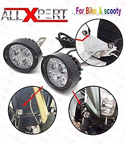 Allxpert Ad-4led-m-l-2 4 Led Bike Fog Light Mirror Mount Auxillary Light for All Bikes (16 W, Set of 2)