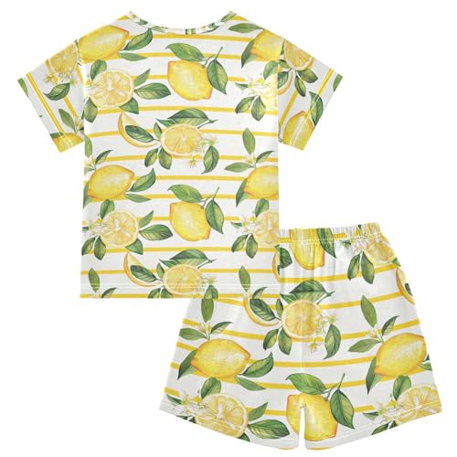 ALAZA Lemon Stripes Pajama Set Short Sleeve Sleepwear Soft Lounge Nightwear2