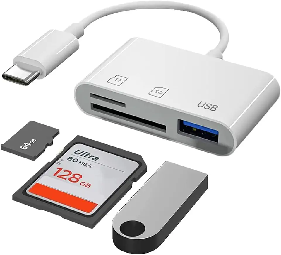 T Tersely 3-in-1 USB-C SD/TF MicroSD + USB 2.0 Card Reader