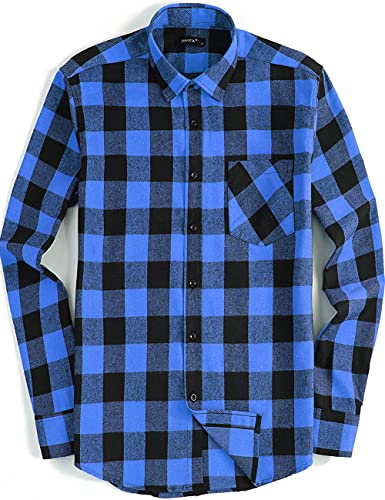 Image of DOKKIA Men's Casual Dress Long Sleeve Buffalo Plaid Checkered Fitted Flannel Shirt
