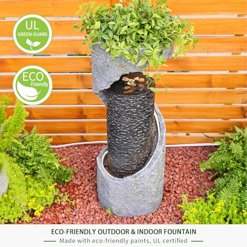 Bumilgar Water Fountain Outdoor 35.4" H Modern Outdoor Fountains and Waterfalls Flooring Standing Indoor Fountain with LED Lights and Pump for Garden, Patio, Deck, Backyard, Porch and Home Art Decor