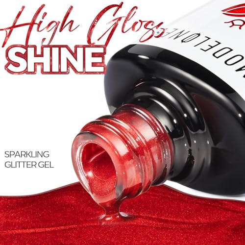 Image of modelones Glitter Gel Nail Polish Pastel Red Gel Nail Polish Soak-Off UV Gel Polish - 28+ Days Long-Lasting Salon-Quality Nail Art DIY Manicure & Gift 15ML