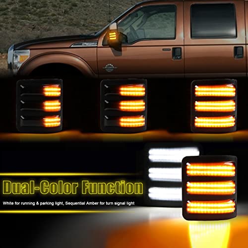 Xtauto Led Side Mirror Marker Light Switchback Replacement Compatible With Ford 2008-2016 F-250 F-350 F-450 F-550 Super Duty White Running/Parking Light Sequential Amber Turn Signal Light (A Pair) #TOP1