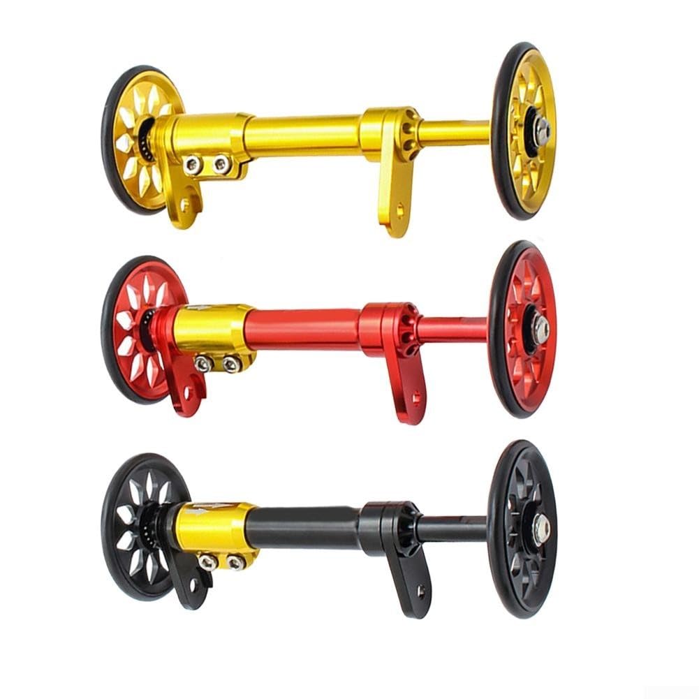 Yelvera Folding Bike Easy Wheel Telescoping Rod For Brompton, Aluminum Alloy Extension Pole With Raised Design, Black(Red)