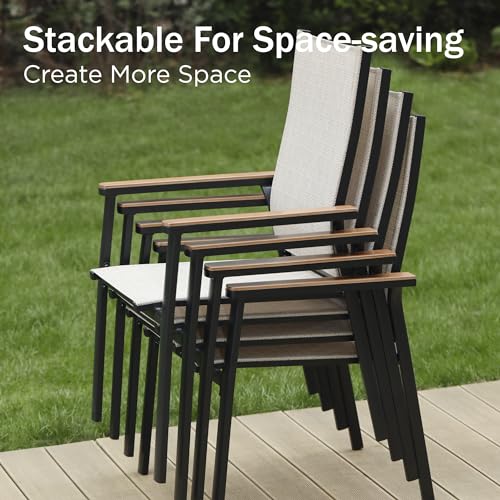 Image of PHI VILLA Outdoor Stackable Dining Chairs Set of 6 w /Aluminum Frame, Beige | Breathable & quick-drying Textilene, Space-saving, Light-weight, Weather-resistant, Patio lawn deck