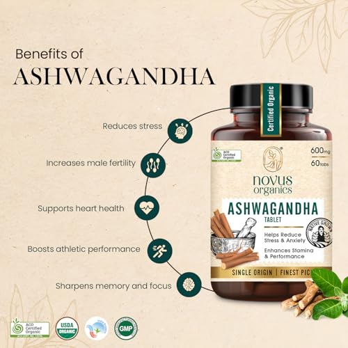 Image of Combo of Premium Ashwagandha 60 Tablets- 600mg | USDA & ACO certified Organic Ashwagandha Root Extract | Honest Single Farm Sourced| Full Organic Strength-Pack of 2