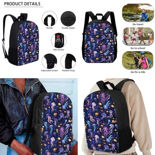 Purple Jellyfish Sea Fish Kids Backpack Set with Lunch Box and Pencil Case 3 Piece School Book Bags4