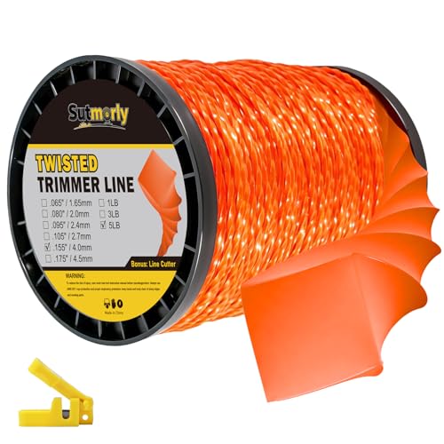 Sutmorly 5-Pound Heavy Duty Twisted Trimmer Line 155-inch-by-512-ft Commercial 0.155 Twist String Trimmer Line in Spool 0.155 Nylon Weed Eater String with Line Cutter Fits Most String Trimmer
