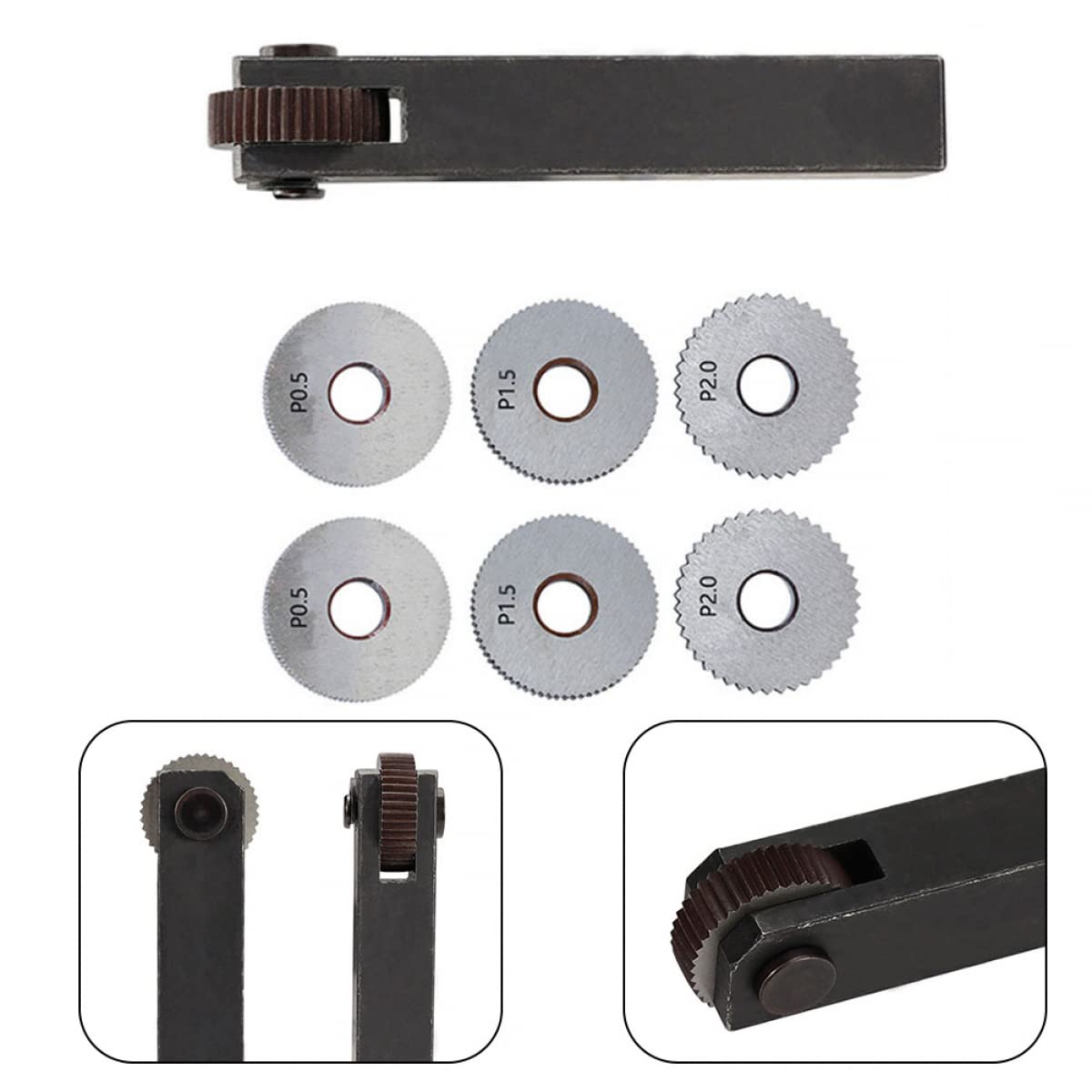 DAZZLEEX Lot de 7 kits d'outils de moletage à pas diagonale grossière linéaire 0,5 mm1,5 m2 mm