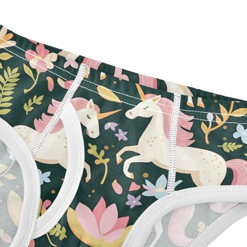 Wusikd White Unicorns Boys' Underwear Cotton Green Leaves Flowers Boys Briefs Soft Toddler Underwear 2T4