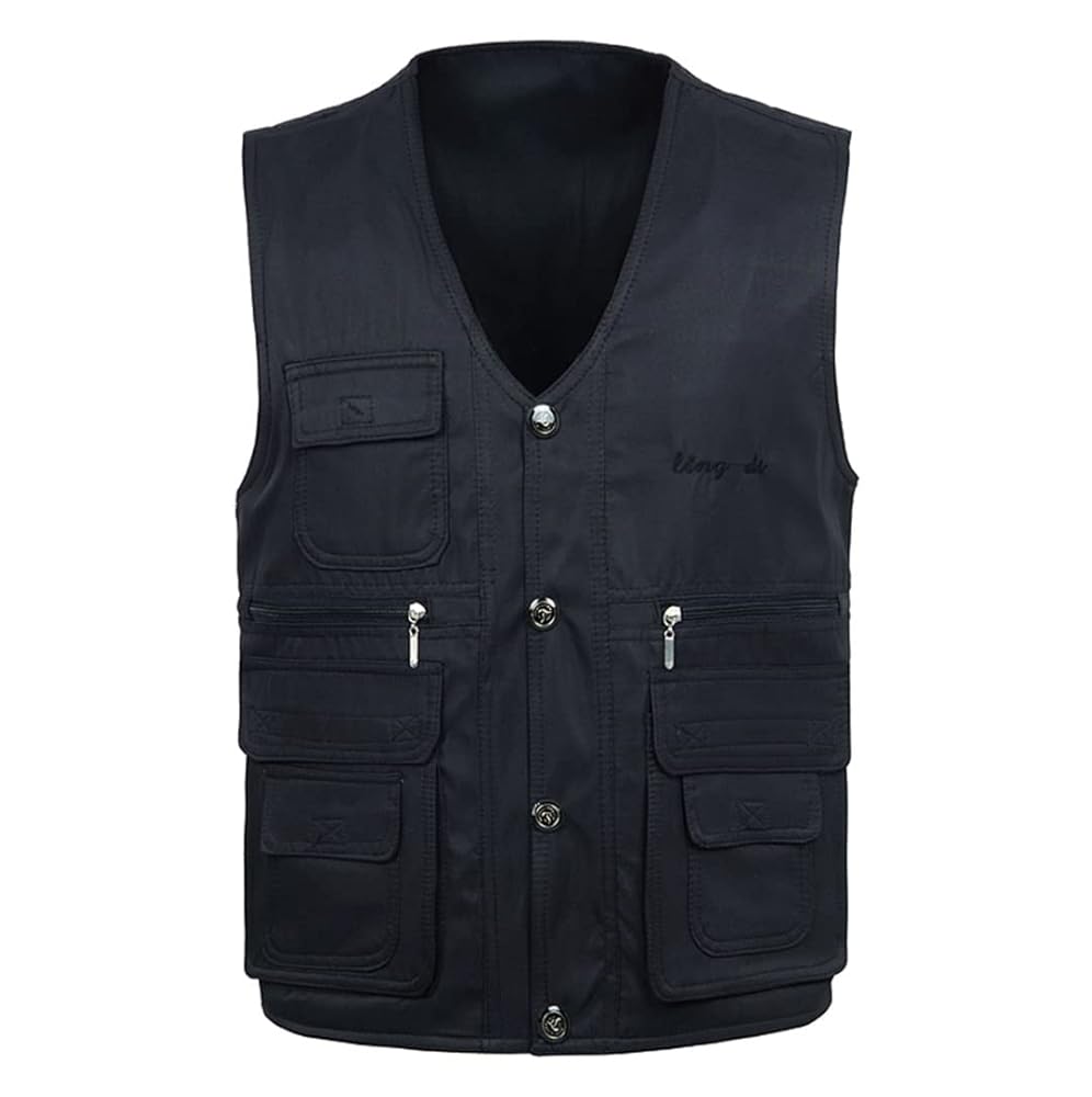 Men's Summer Multi-Pockets Reporter Vests V-Neck Button Work