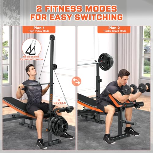 Image of Fostoy 8 in 1 Weight Bench Set with LAT Pulldow, Bench Press Rack with Leg Extension /Curl and Preacher Curl, 880lbs Olympic Weight Benches for Home Gym Full-Body Adjustable Strength Training Equipment