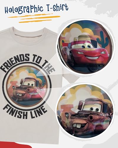 Image of Disney Pixar Cars Lenticular Lightning McQueen Toddler Outfit for Boys, 2 Piece T-Shirt & Fleece Shorts Set