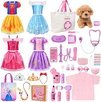 Meland Toy for Girls with Doctor Kit & Princess Dress Up Set, Gift for Little Girls Age 3-8 Year Old