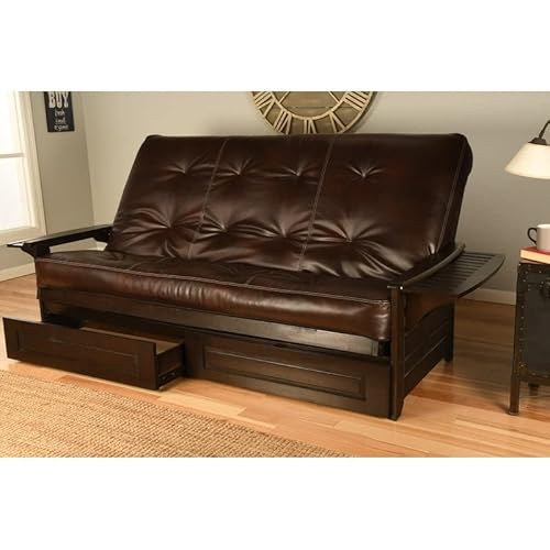 Somette Phoenix Queen-Size Storage Futon Set In Espresso Finish With Faux Leather Mattress Oregon Trail Java #TOP1