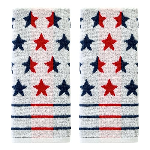 SKL Home Patriotic 4th of July Red White and Stars Hand Towel Set 2 Count
