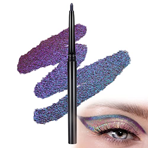Fanxiton Eyeliner Pencil Blue Eyeliner Green Purple Shifting Colors Glitter Waterproof Eyeliner Pen Mermaid Makeup, 24H Long-Lasting Metallic Colored Eyeliner, Blue-Green-Purple Shifting #TOP14