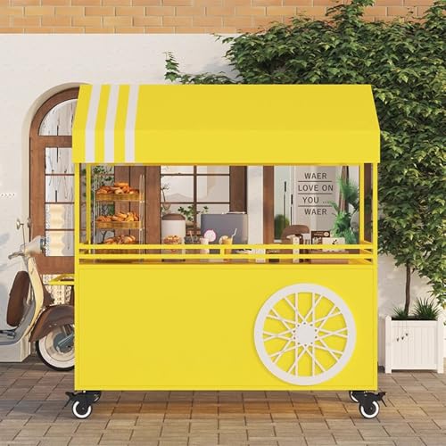 Carrito de comida portátil con toldo, soporte de exhibición móvil con ruedas bloqueables para eventos de comida callejera, amarillo, 180 cm, ideal para vendedores y catering