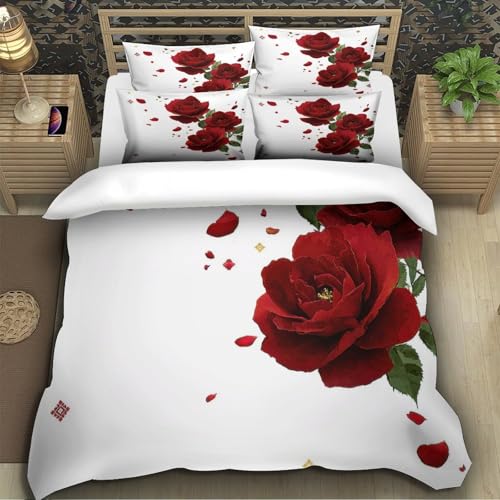 Roses Rouges Housse de Couette pour couple lit simple parure effet 3D douce - 5