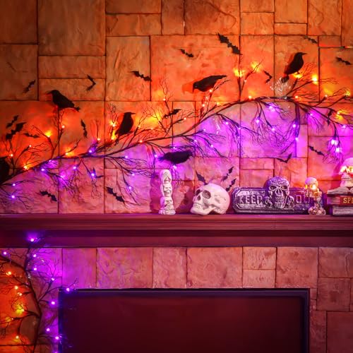 Guirlandes d'Halloween DEL 8 modes télécommandées avec branches noires