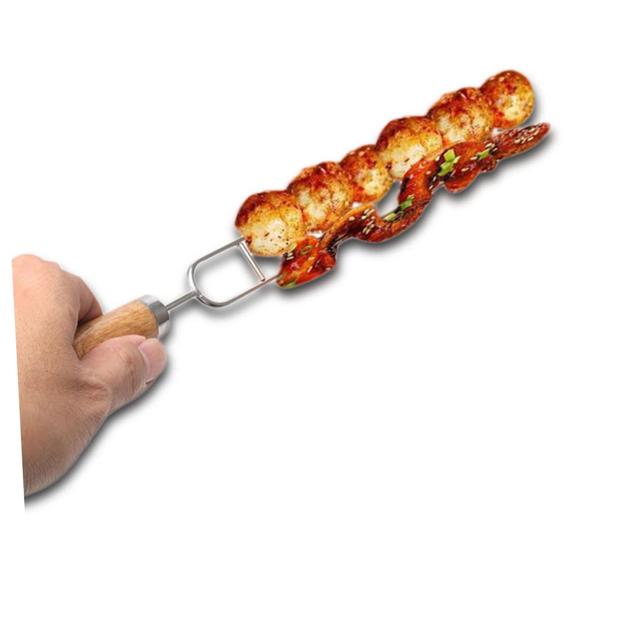Brochetas para Barbacoa de Acero Inoxidable con Mango de Madera, Paquete de 10 Unidades con Bolsa de Almacenamiento para Fiestas al Aire Libre