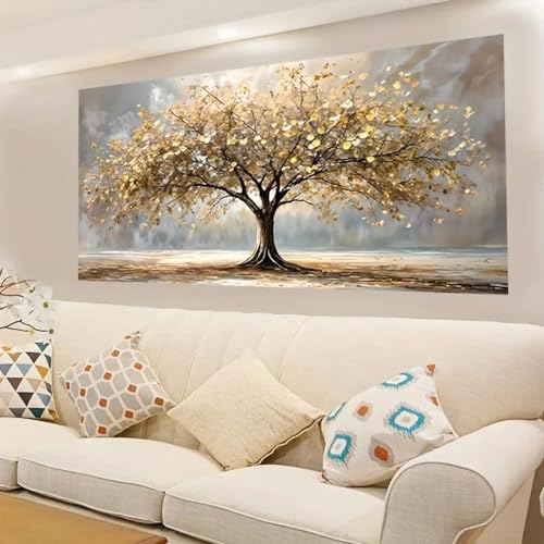 JACBON Poster da parete, grande dipinto su tela astratto con albero della vita dorato, decorazione moderna per camera da letto e soggiorno, 55x110 cm (21x43 pollici), cornice interna