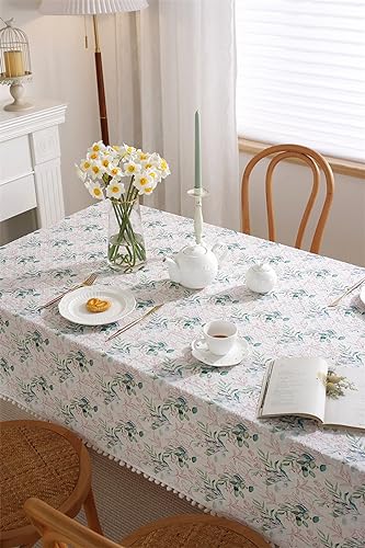 Nappe coton vert jacquard fleurs 120x160 anti tache decoration