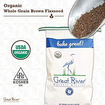 Great River Milling Organic Whole Grain Brown Flaxseed | High-Fiber, Omega-3 Rich Superfood | Non-GMO, Kosher, USDA Organic | Ideal for Baking, Smoothies & Home Milling | 25 Lb