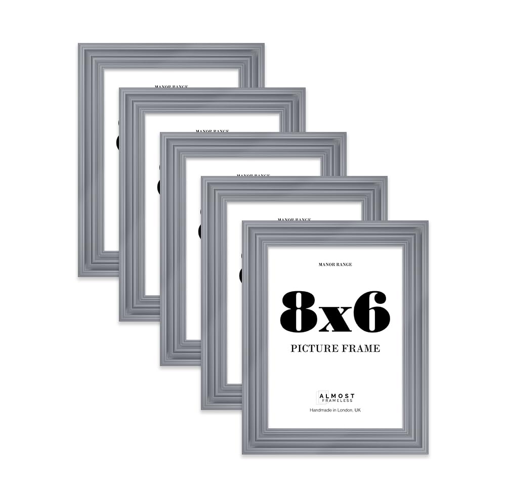 8x6 Picture Frame, Display 8x6 Pictures (20.3 x 15.2cm) - Scandi Grey Bold 42mm Edge Ideal for Home Gallery Display - 5 Pack