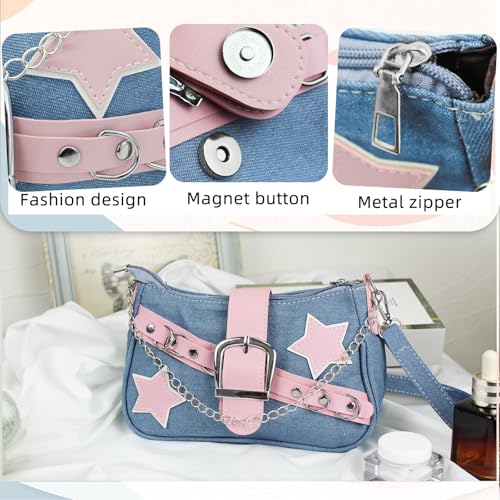 Women’s Shoulder Bag, Ladies Handbags with Handheld Chain and Detachable Shoulder Strap, Crescent Bag with Zipper3