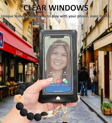 Image of COOLANS Silicone Bracelet Wristlet Wallet Credit Card Holder RFID ID Window Key Ring Tassel Slim Wallet Women Keychain Purse